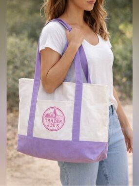 NWT Traders Joe’s Cream and Lavender Canvas Tote Bag